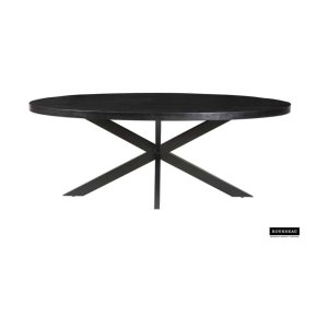 Eettafel 'Alexa' 200 cm Ovaal Mangolia zwart, Structuur metaal, blad exotisch hout mangolia, - Top 45 mm