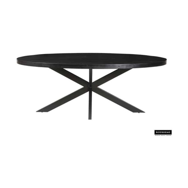 Eettafel 'Alexa' 200 cm Ovaal Mangolia zwart, Structuur metaal, blad exotisch hout mangolia, - Top 45 mm