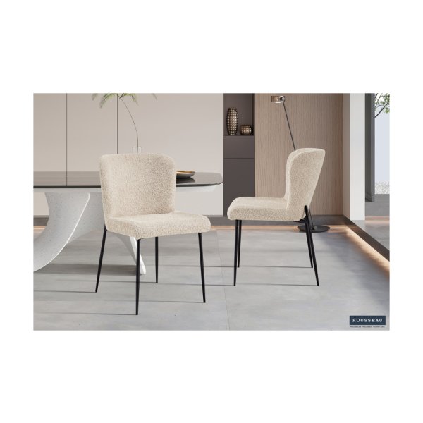 Eetkamerstoel 'Lisa' Boucl Beige, Poten metaal en bekleding