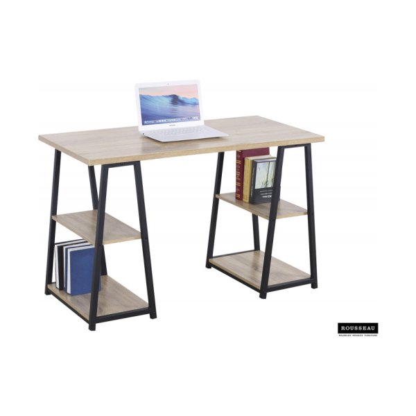 Bureautafel 'Malino', Structuur zwart metaal, hout , decor sonoma