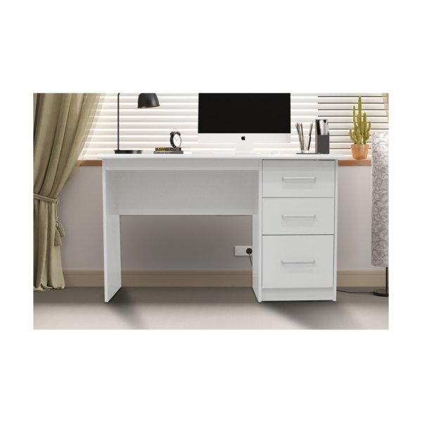 Bureautafel 'Mateo' 3 lades Wit, Structuur , decor Wit