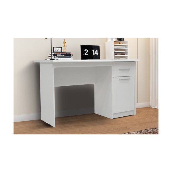 Bureautafel 'Milou' 1 lade 1 deur Wit, Structuur , decor Wit