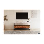 Tv-meubel 'Madeira' 120 cm Mangolia, Structuur metaal en blad exotisch hout mangolia