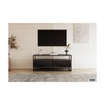Tv-meubel 'Madeira' 120 cm Mangolia zwart, Structuur metaal en blad exotisch hout mangolia
