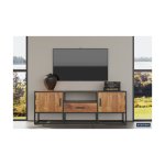 Tv-meubel 'Madeira' 140 cm Mangolia, Structuur metaal en blad exotisch hout mangolia