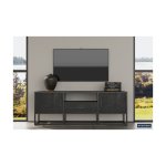 Tv-meubel 'Madeira' 140 cm Mangolia zwart, Structuur metaal en blad exotisch hout mangolia