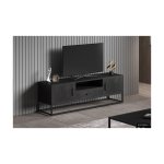 Tv-meubel 'Madeira' 160 cm Mangolia zwart, Structuur metaal en blad exotisch hout mangolia