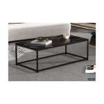 Salontafel 'Tampa' Decor Glas Marmer Zwart, Structuur zandgevoel frame, blad papier + glas