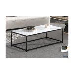 Salontafel 'Tampa' Decor Glas Marmer Wit, Structuur zandgevoel frame, blad papier + glas