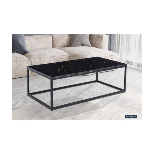 Salontafel 'Dallas' Decor Marmer Zwart, Structuur zandgevoel frame, blad , decor
