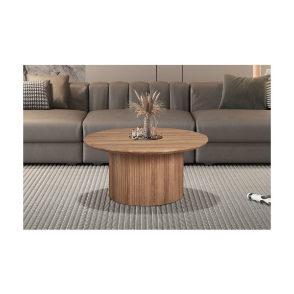 Salontafel 'Lagos' 80 cm Rond Decor Oude eik, Structuur mat, top 25 mm met 3D papier