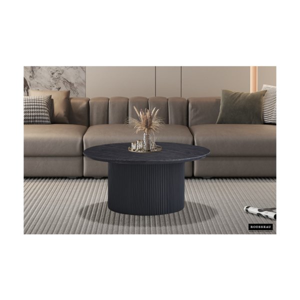 Salontafel 'Lagos' 80 cm Rond Decor Donkerbruin, Structuur mat, top 25 mm met 3D papier