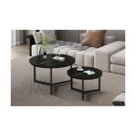 Salontafel 'Ravenna' 2-delig Zwart marmer, Structuur metaal, blad zwart marmer