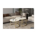 Salontafel 'Nazaro' 2-delig Wit marmer, Structuur metaal, blad wit marmer