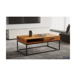 Salontafel 'Madeira' met lade Mangolia, Structuur metaal, blad exotisch hout mangolia