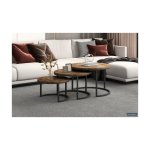 Salontafel 'Arnod' 3-delig Mangolia, Structuur metaal, blad exotisch hout mangolia