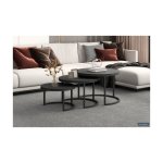 Salontafel 'Arnod' 3-delig Mangolia zwart, Structuur metaal, blad exotisch hout mangolia