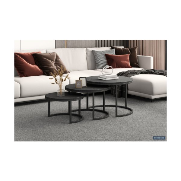 Salontafel 'Arnod' 3-delig Mangolia zwart, Structuur metaal, blad exotisch hout mangolia