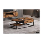 Salontafel 'Madeira' 120 cm Mangolia, Structuur metaal, blad exotisch hout mangolia