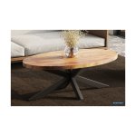 Salontafel 'Madeira' Ovaal Mangolia, Structuur metaal, blad exotisch hout mangolia