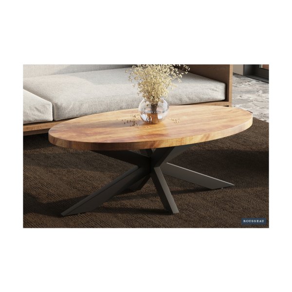 Salontafel 'Madeira' Ovaal Mangolia, Structuur metaal, blad exotisch hout mangolia