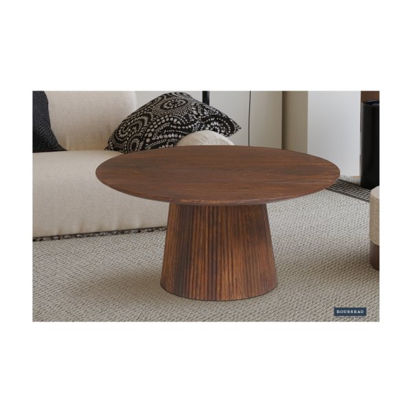 Salontafel 'Miguel' 80 cm Rond Lichtbruin, Structuur en blad massief hout Mangolia