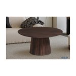 Salontafel 'Miguel' 80 cm Rond Donkerbruin, Structuur en blad massief hout Mangolia