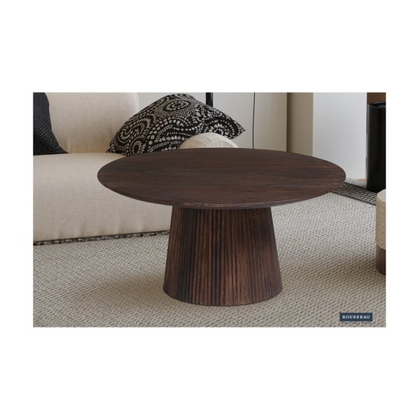 Salontafel 'Miguel' 80 cm Rond Donkerbruin, Structuur en blad massief hout Mangolia