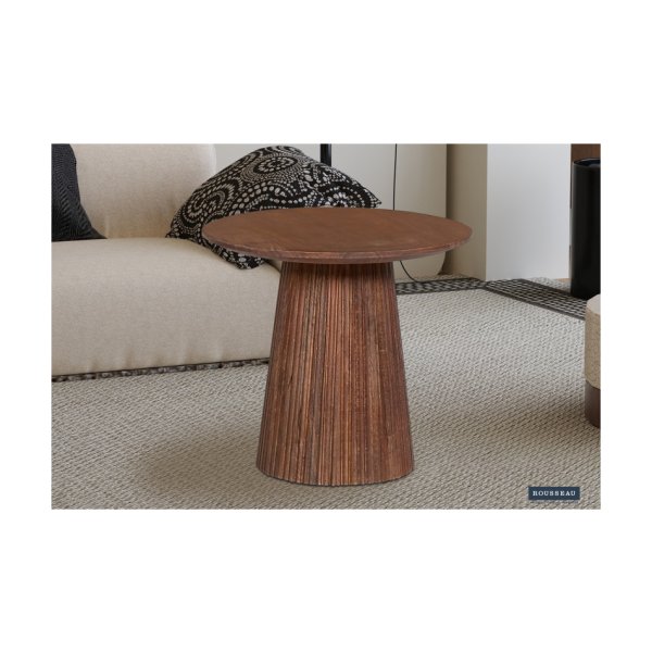 Salontafel 'Miguel' 50 cm Rond Lichtbruin, Structuur en blad massief hout Mangolia