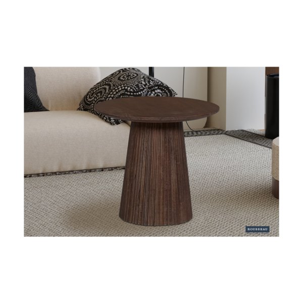 Salontafel 'Miguel' 50 cm Rond Donkerbruin, Structuur en blad massief hout Mangolia