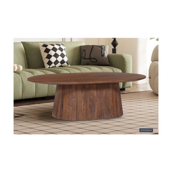 Salontafel 'Miguel' 120 cm Ovaal Lichtbruin, Structuur en blad massief hout Mangolia