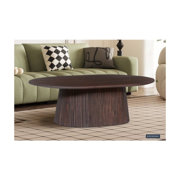 Salontafel 'Miguel' 120 cm Ovaal Donkerbruin, Structuur en blad massief hout Mangolia