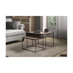 Salontafel 'Quinn' 2-delig Mangolia, Structuur metaal, blad exotisch hout mangolia