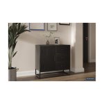 Commode 'Madeira' 85 cm Mangolia zwart, Structuur metaal, blad exotisch hout mangolia