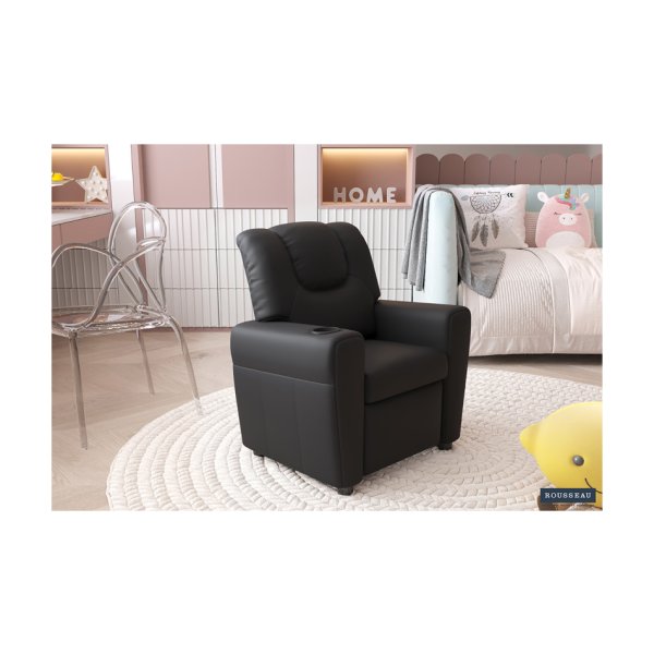 Mini-Relax, Fauteuil 'Rene' manueel verstelbaar PU Zwart, Structuur metaal, bekleding PU