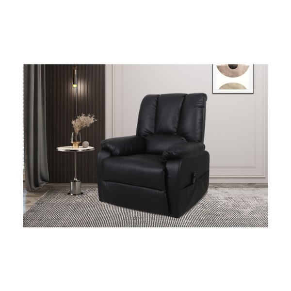 Electrische Relax, Fauteuil 'Osaka' PU Zwart, Poten metaal en bekleding PU - Max.110 kg met lift