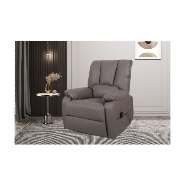 Electrische Relax, Fauteuil 'Osaka' PU Taupe, Poten metaal en bekleding PU - Max.110 kg met lift