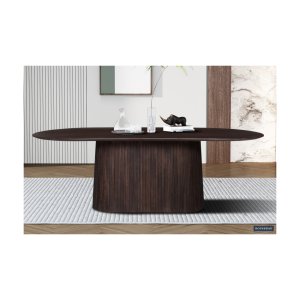 Eettafel 'Miguel' 230 cm Ovaal Donkerbruin, Structuur en blad massief hout Mangolia