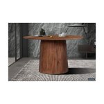 Eettafel 'Miguel' 130 cm Rond Lichtbruin, Structuur en blad massief hout Mangolia