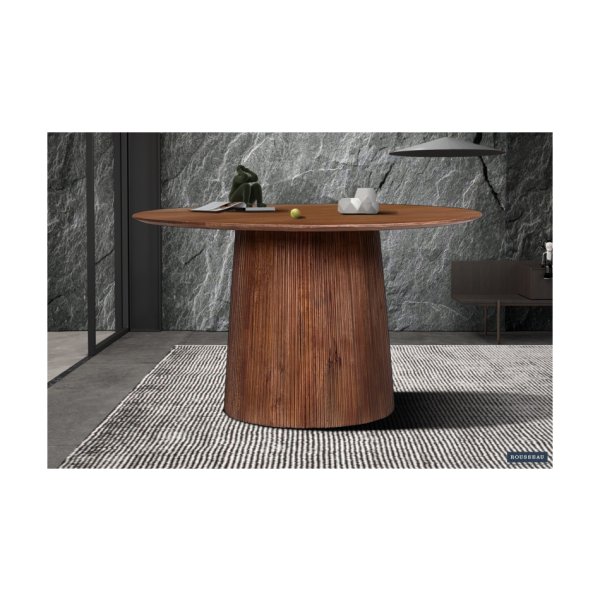 Eettafel 'Miguel' 130 cm Rond Lichtbruin, Structuur en blad massief hout Mangolia