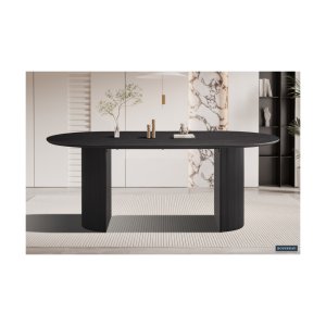 Eettafel 'Lagos' 200 cm Ovaal Decor Donkerbruin, Structuur mat, top 25 mm met 3D papier