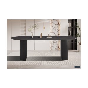 Eettafel 'Lagos' 220 cm Ovaal Decor Donkerbruin, Structuur mat, top 25 mm met 3D papier