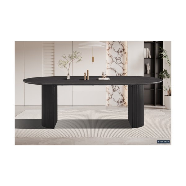 Eettafel 'Lagos' 220 cm Ovaal Decor Donkerbruin, Structuur mat, top 25 mm met 3D papier