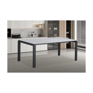 Eettafel 'Zeus' 180 cm Rechthoekig Steen Wit, Structuur metaal, blad steen, - Top 12 mm