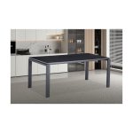 Eettafel 'Zeus' 180 cm Rechthoekig Steen Zwart, Structuur metaal, blad steen, - Top 12 mm