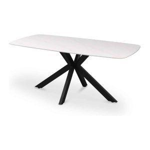 Eettafel 'Apollo' 180 cm Deens Ovaal Steen Wit, Structuur metaal, blad steen, - Top 10 mm
