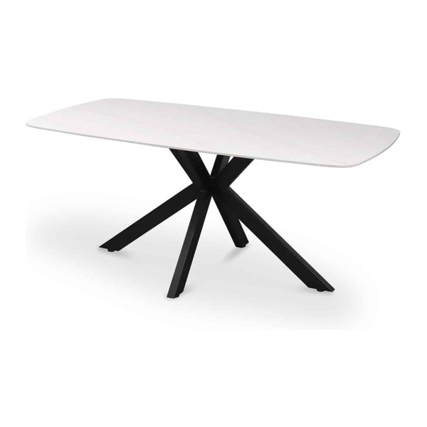 Eettafel 'Apollo' 180 cm Deens Ovaal Steen Wit, Structuur metaal, blad steen, - Top 10 mm