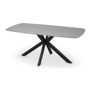 Eettafel 'Apollo' 180 cm Deens Ovaal Steen Grijs, Structuur metaal, blad steen, - Top 10 mm