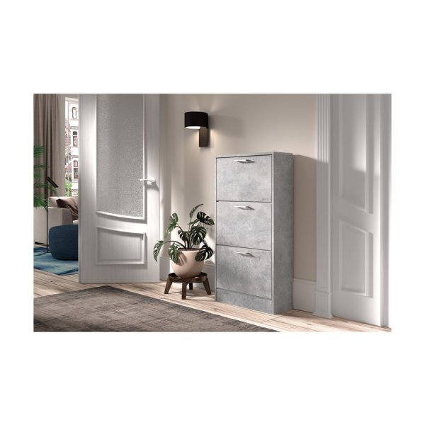 Schoenenkast 'Carini' 3 laden Beton, Spaanderplaat en decor
