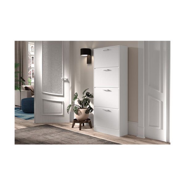 Schoenenkast 'Carini' 4 laden Wit, Spaanderplaat en decor